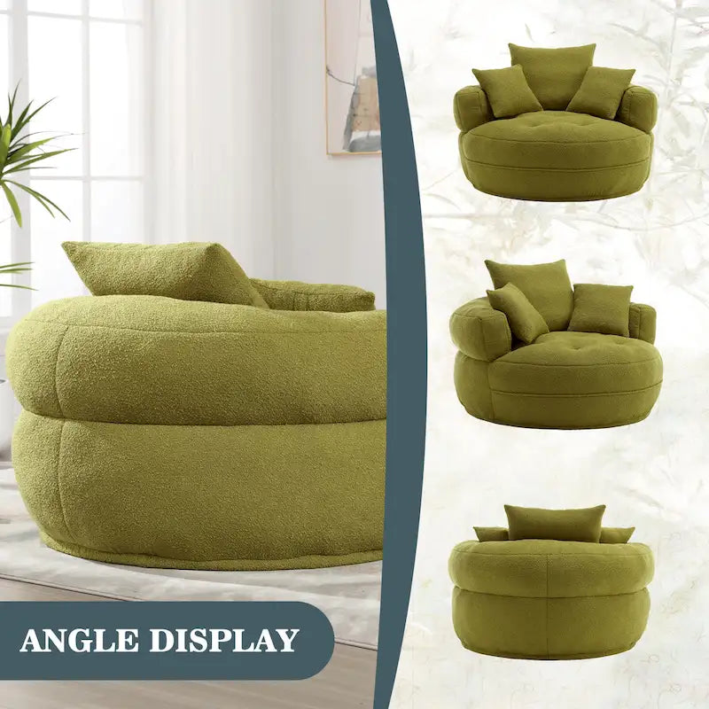 Fauteuil de salon cylindrique rembourré en tissu bouclé avec oreillers décoratifs