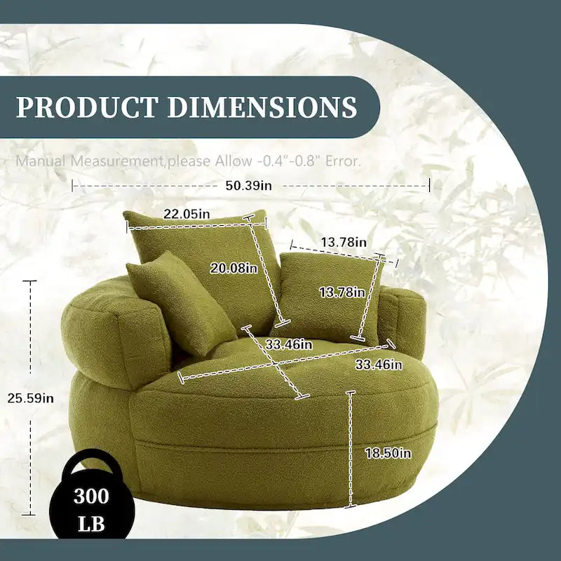 Fauteuil de salon cylindrique rembourré en tissu bouclé avec oreillers décoratifs