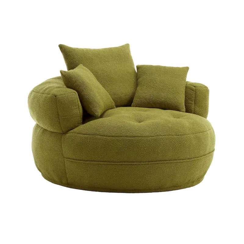 Fauteuil de salon cylindrique rembourré en tissu bouclé avec oreillers décoratifs