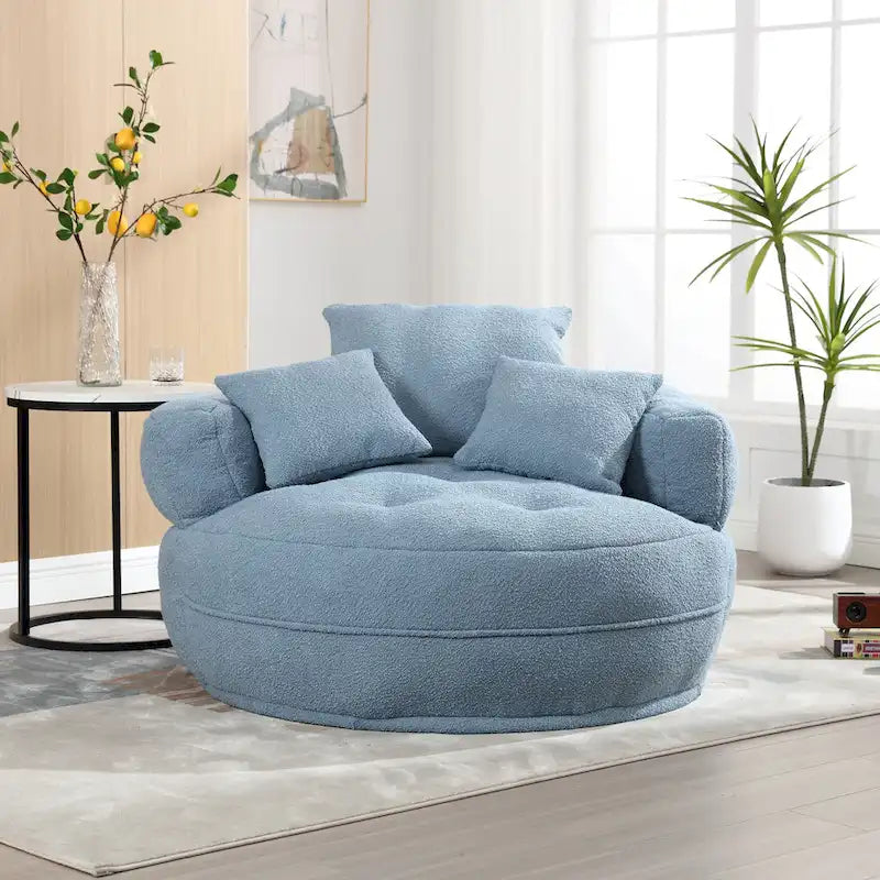 Fauteuil de salon cylindrique rembourré en tissu bouclé avec oreillers décoratifs