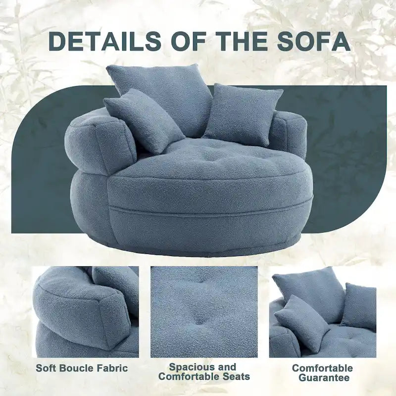 Fauteuil de salon cylindrique rembourré en tissu bouclé avec oreillers décoratifs