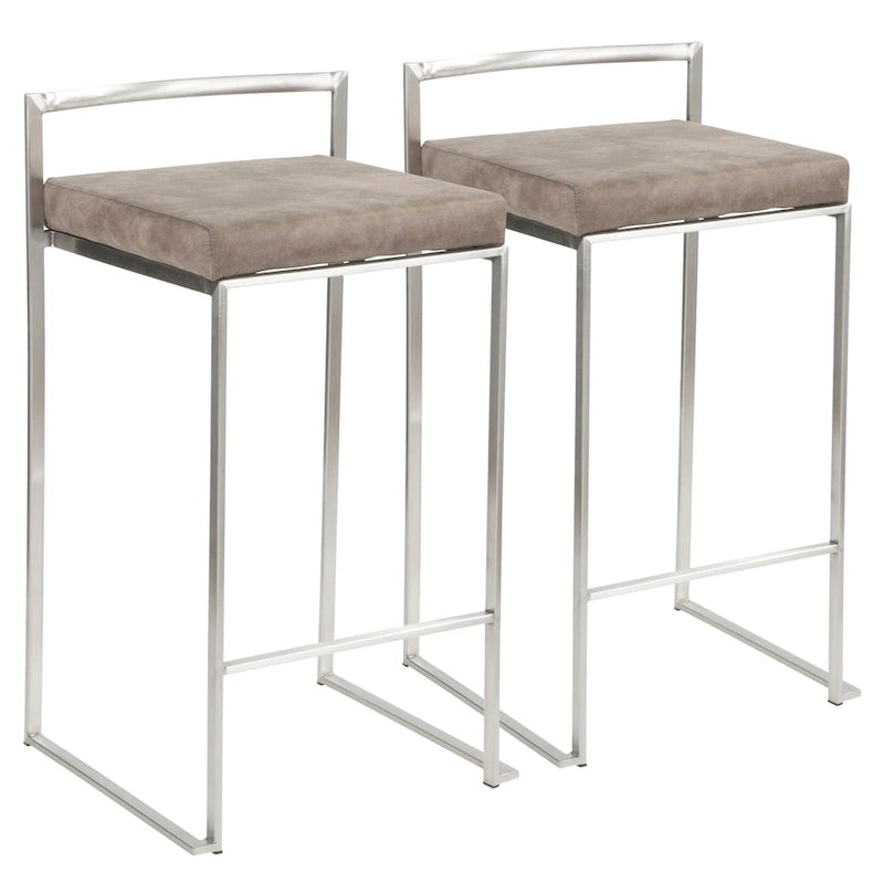 Tabouret de comptoir Forrest en acier inoxydable empilable et entièrement soudé (lot de 2)