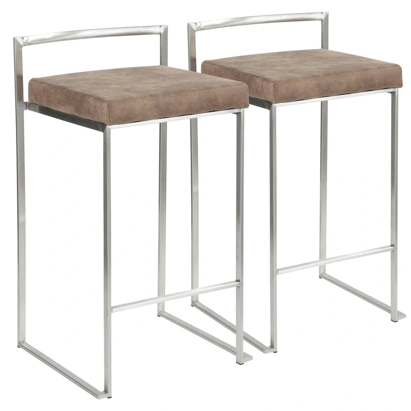 Tabouret de comptoir Forrest en acier inoxydable empilable et entièrement soudé (lot de 2)