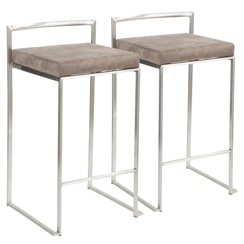 Tabouret de comptoir Forrest en acier inoxydable empilable et entièrement soudé (lot de 2)
