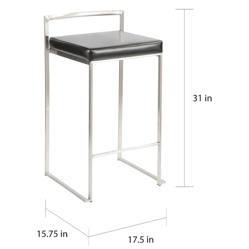 Tabouret de comptoir Forrest en acier inoxydable empilable et entièrement soudé (lot de 2)