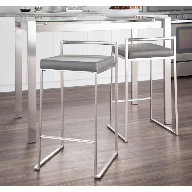 Tabouret de comptoir Forrest en acier inoxydable empilable et entièrement soudé (lot de 2)