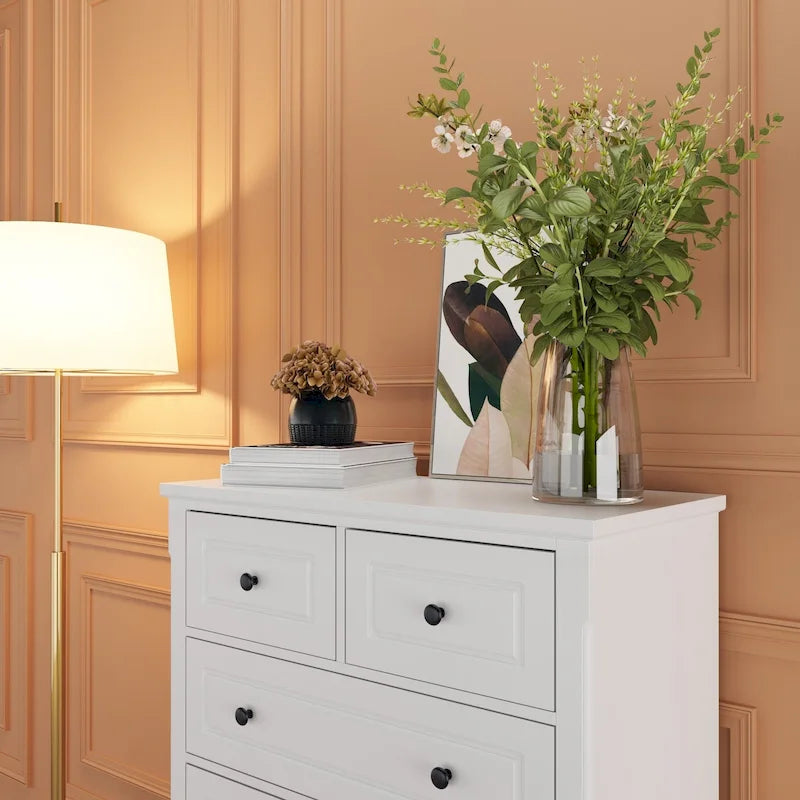 Commode haute 6 tiroirs avec cadre en bois robuste pour chambre à coucher