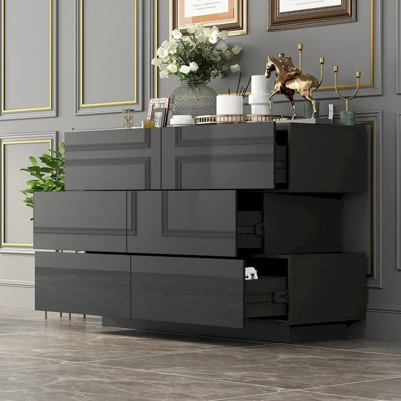 Commode à 6 tiroirs brillante Commode avec buffet au design décalé