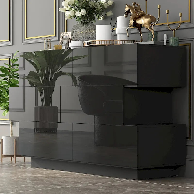 Commode à 6 tiroirs brillante Commode avec buffet au design décalé