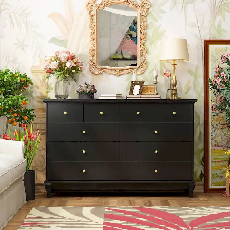 Commode laquée de 55,1 po, commode longue pour chambre à coucher