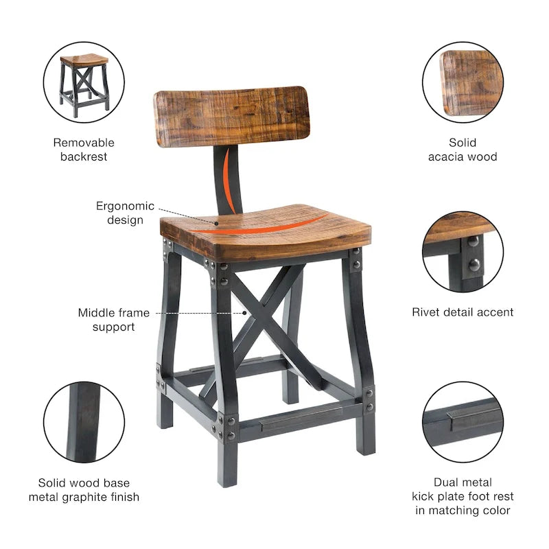 Tabouret de comptoir Lancaster avec dossier