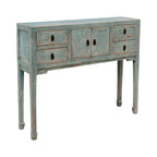 Console Artissance avec 4 tiroirs, 39 po de long, Aqua doux vieilli