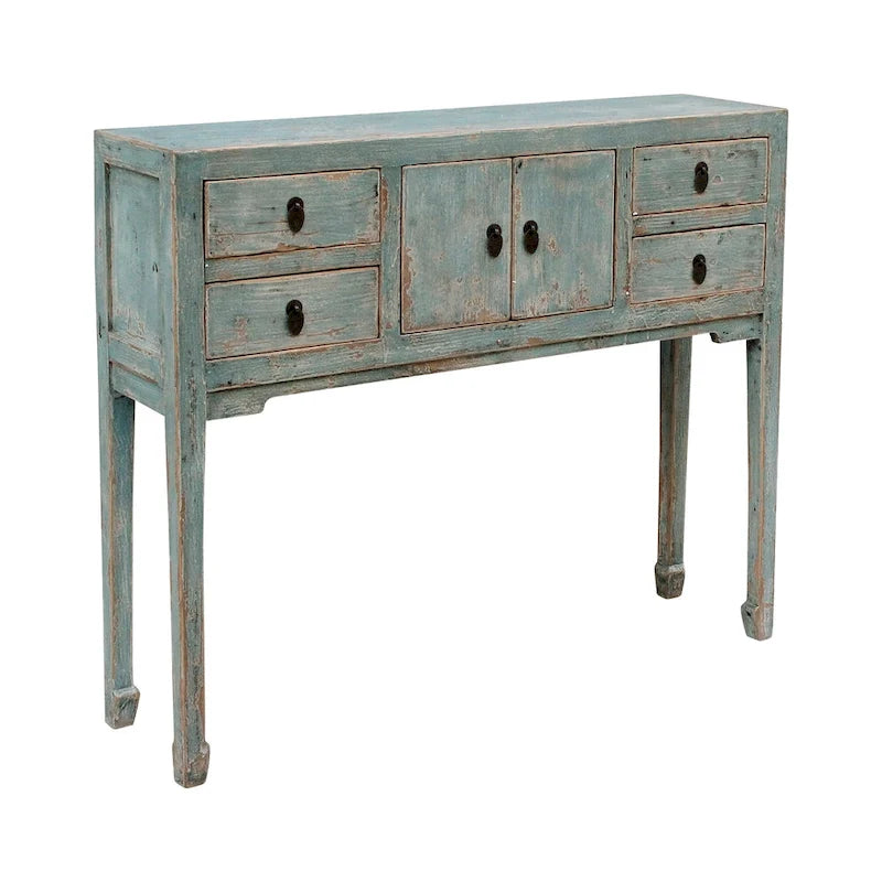 Console Artissance avec 4 tiroirs, 39 po de long, Aqua doux vieilli