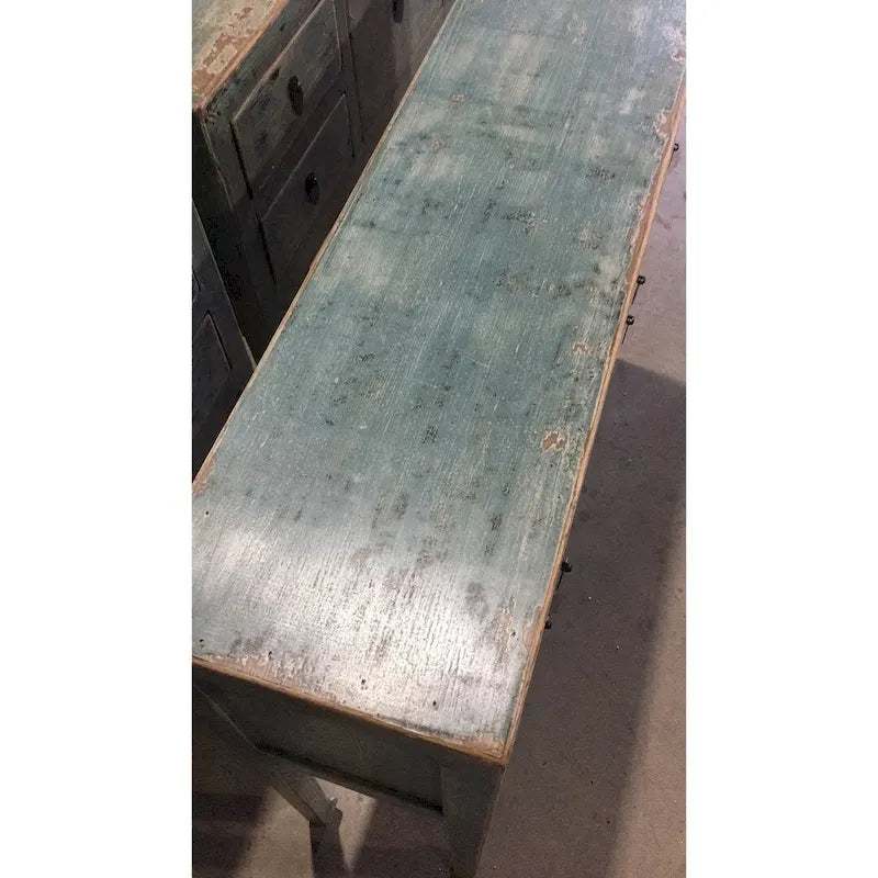 Console Artissance avec 4 tiroirs, 39 po de long, Aqua doux vieilli