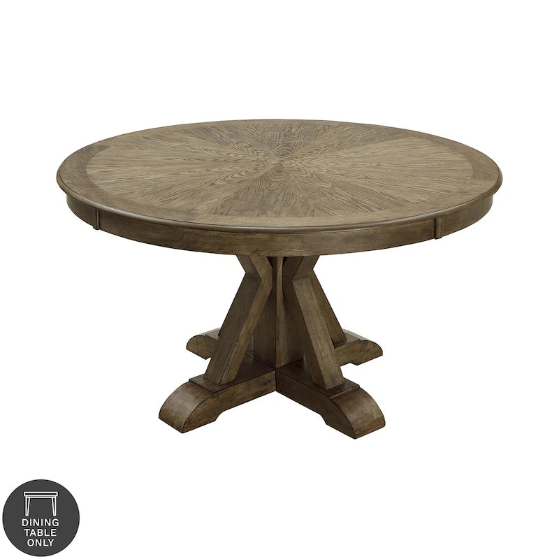 Table à manger ronde en bois Dice Rustic Oak de 54 pouces