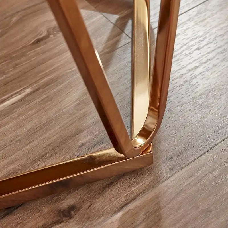 Table d'appoint ronde moderne Henderson en faux marbre avec piètement géométrique doré