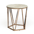 Table d'appoint ronde moderne Henderson en faux marbre avec piètement géométrique doré