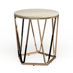 Table d'appoint ronde moderne Henderson en faux marbre avec piètement géométrique doré