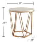 Table d'appoint ronde moderne Henderson en faux marbre avec piètement géométrique doré