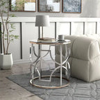 Table d'appoint ronde ouverte chromée et dorée de style moderne