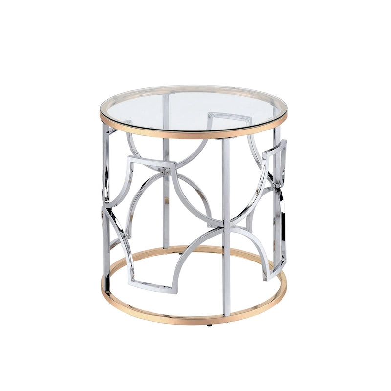 Table d'appoint ronde ouverte chromée et dorée de style moderne