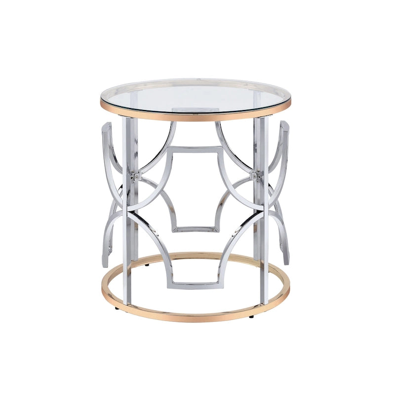 Table d'appoint ronde ouverte chromée et dorée de style moderne