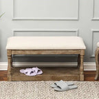 Banc d'entrée et de chambre en lin beige rembourré – 45 H x 90 L x 40 P cm