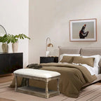 Banc d'entrée et de chambre en lin beige rembourré – 45 H x 90 L x 40 P cm