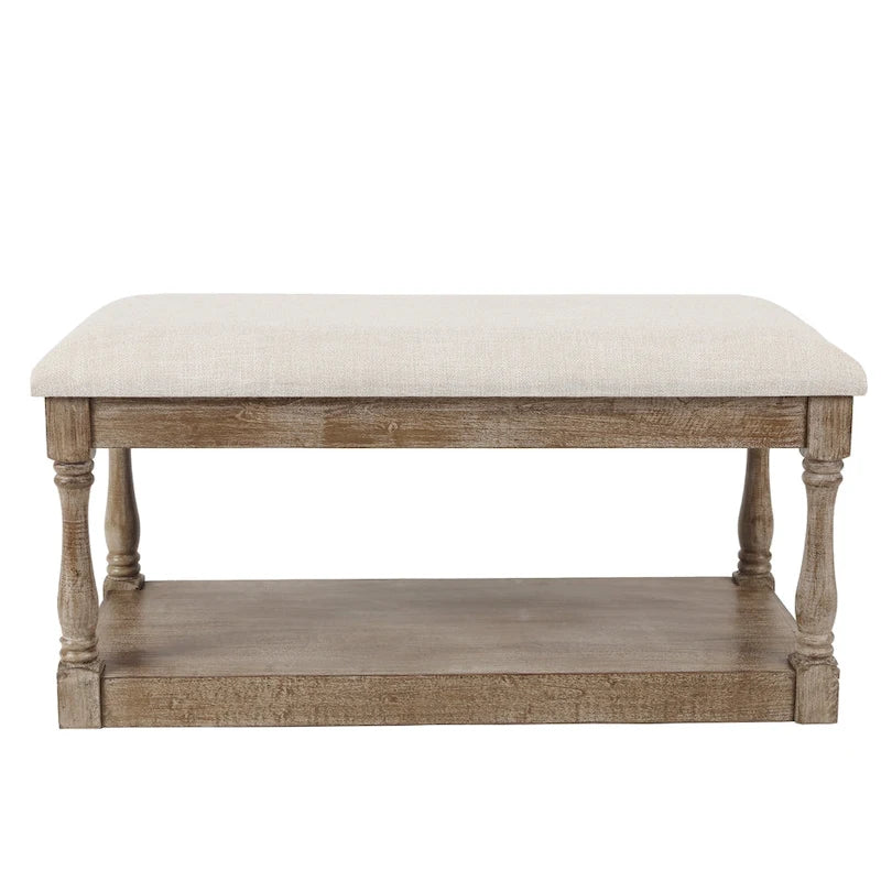Banc d'entrée et de chambre en lin beige rembourré – 45 H x 90 L x 40 P cm