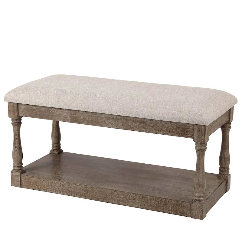 Banc d'entrée et de chambre en lin beige rembourré – 45 H x 90 L x 40 P cm