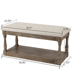 Banc d'entrée et de chambre en lin beige rembourré – 45 H x 90 L x 40 P cm