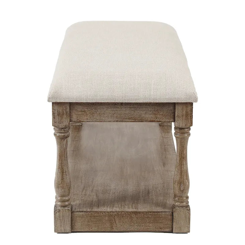 Banc d'entrée et de chambre en lin beige rembourré – 45 H x 90 L x 40 P cm