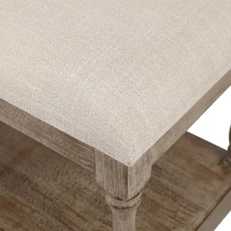Banc d'entrée et de chambre en lin beige rembourré – 45 H x 90 L x 40 P cm