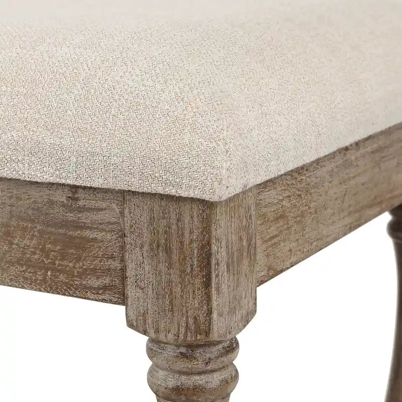 Banc d'entrée et de chambre en lin beige rembourré – 45 H x 90 L x 40 P cm