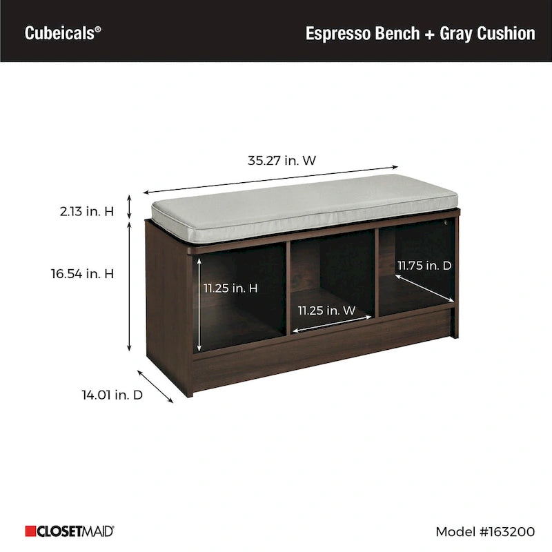 Banc de rangement 3 cubes Southbrook avec coussin gris
