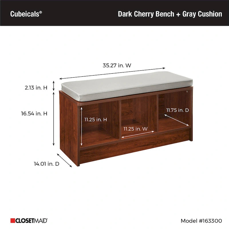 Banc de rangement 3 cubes Southbrook avec coussin gris