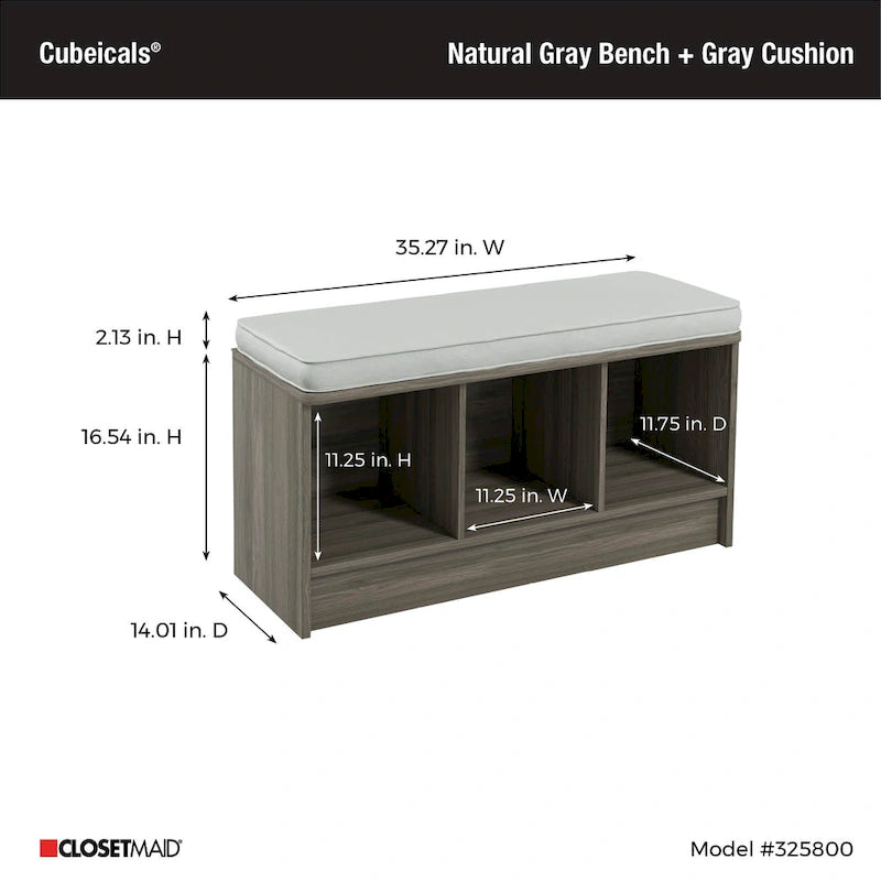 Banc de rangement 3 cubes Southbrook avec coussin gris