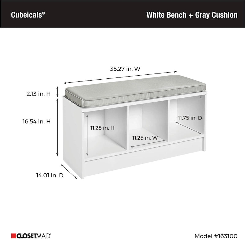 Banc de rangement 3 cubes Southbrook avec coussin gris