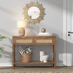 Console en rotin avec 2 tiroirs et étagères - 30 x 39,4 x 13,8