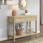 Console en rotin avec 2 tiroirs et étagères - 30 x 39,4 x 13,8
