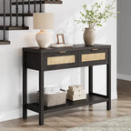 Console en rotin avec 2 tiroirs et étagères - 30 x 39,4 x 13,8