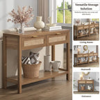 Console en rotin avec 2 tiroirs et étagères - 30 x 39,4 x 13,8