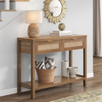 Console en rotin avec 2 tiroirs et étagères - 30 x 39,4 x 13,8