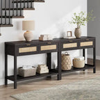 Console en rotin avec 2 tiroirs et étagères - 30 x 39,4 x 13,8