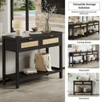 Console en rotin avec 2 tiroirs et étagères - 30 x 39,4 x 13,8