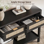 Console en rotin avec 2 tiroirs et étagères - 30 x 39,4 x 13,8