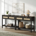 Console en rotin avec 2 tiroirs et étagères - 30 x 39,4 x 13,8