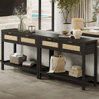 Console en rotin avec 2 tiroirs et étagères - 30 x 39,4 x 13,8