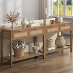 Console en rotin avec 2 tiroirs et étagères - 30 x 39,4 x 13,8