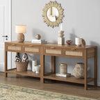 Console en rotin avec 2 tiroirs et étagères - 30 x 39,4 x 13,8